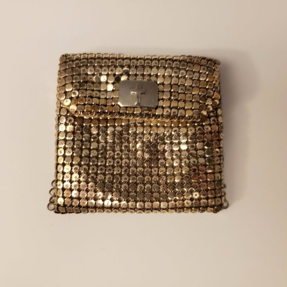 Vintage Handbags - Vintage Whiting & Davis Goldtone Mesh Rosary Pouch Bag Coin Change Purse